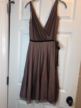 Alexia Admor Taupe Brown Low Neck/Back Chiffon Wrap Dress. Stunning! M